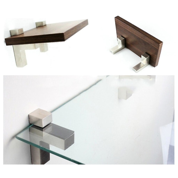 2 stk Veggmontert glasshylle Justerbare trehyllebraketter - fiskemunnglassklemmer for 3-20 mm glass, sinklegering