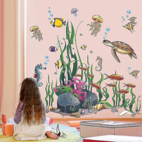 Färgglada Underwater World Wall Stickers Turtle Seaweed Wall Stickers - Avtagbar Vinyl Children's Be