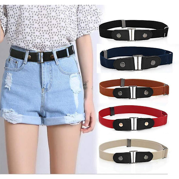 Bälte utan spänne, 2 stycken osynligt stretchbälte elastiskt bälte spännlöst inget spänne justerbart bälte för kvinnor män för jeans klänningar byxor svart/khak