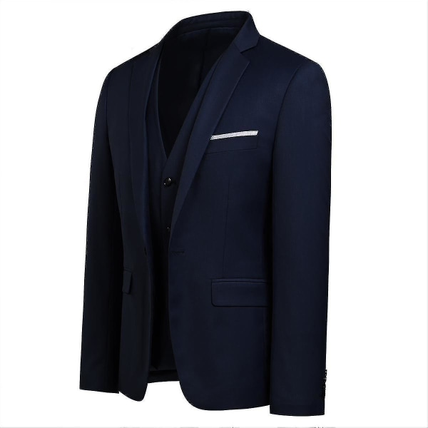 Herredragt Business Casual 3-delt jakkesæt blazerbukser Vest 9 farver Z Navy S