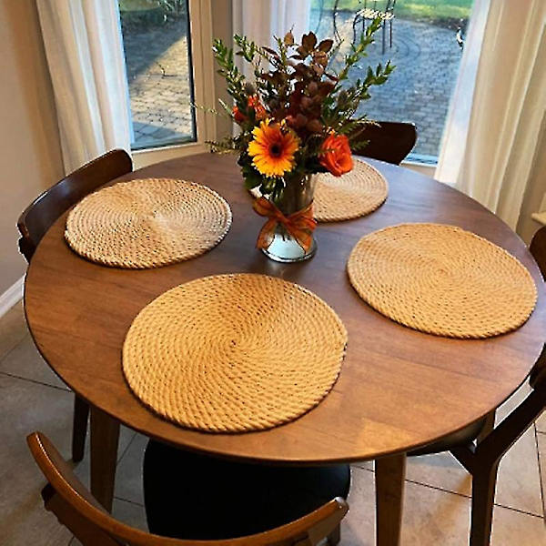 Runda flätade placemats set om 6 jute handgjorda 7 tum värme R