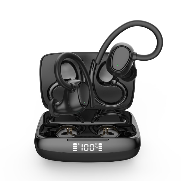 Bluetooth-hodetelefoner 5.1, trådløse sportshodetelefoner IP7 vanntett Bluetooth-hodesett 48H Hi-Fi Stereo med dobbel mikrofon, CVC 8.0 støyreduksjon black