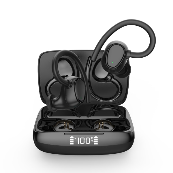 Bluetooth Høretelefoner 5.1, Trådløse Sports Høretelefoner IP7 Vandafvisende Bluetooth Headset 48H Hi-Fi Stereo med Dobbelt Mikrofon, CVC 8.0 Støjreduktion black