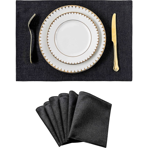 Dækkeservietter Sæt med 6 varmebestandige spisebord Dækkeservietter Køkkenbordsmåtter, sort