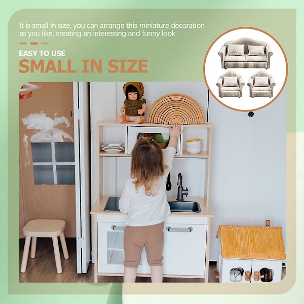 3 stk. Miniatyrmodell av sofa til dukkehus