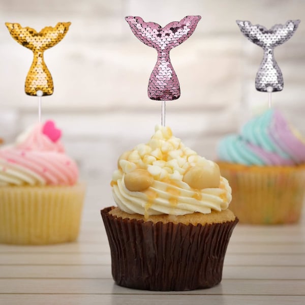 14 stk. Havfruehale-kakepyntsett - Vendbare paljetter - Cupcake-pynt - Nyhet - Havfrue-kakedekorasjon til babyshower, brudebrunsj, bryllup og mer