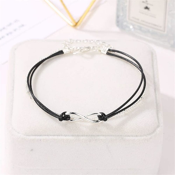 Bohemia Lagerad Svart Läder Anklet Oändlighetsknut Charm Hängande Fotkedja Boho Strand Fot Smycken För Kvinnor Och Flickor