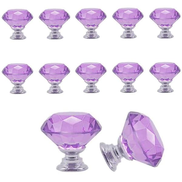 10 stk 30mm Glass Cupboard Knobs Crystal Diamond Shape Pull Handle For Drawers Dresser Cabinet Cupboard Kitchen, lilla