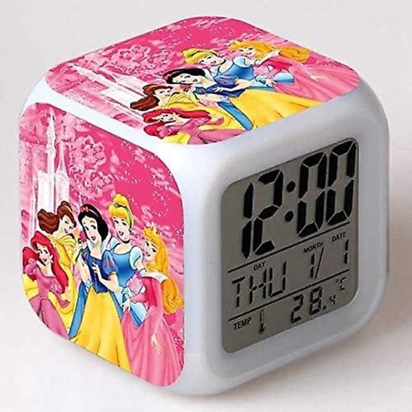 Väckarklocka LED Färgglatt ljus Digitala väckarklockor Termometer reloj despertador Barn Flickor Festpresenter Julleksaker (Färg: Svart)