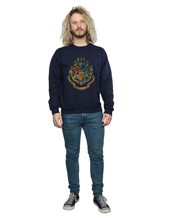 Harry Potter Hogwarts Distressed Crest Sweatshirt för män Navy Blue Small