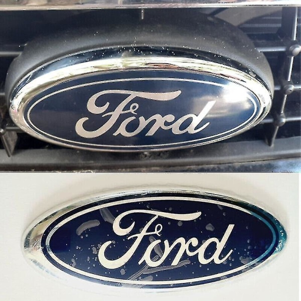 Til Ford Badge Oval Blå/krom 145x 60mm For/bag Emblem Focus Mondeo Transit