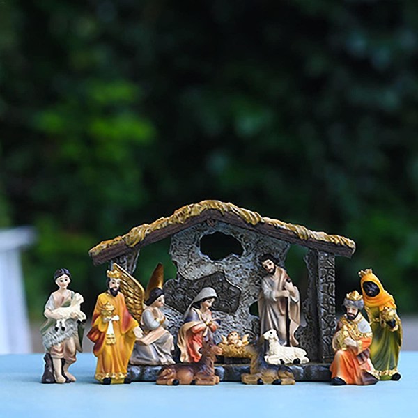 Krybbesæt med figurer, The Real Life Nativity, Christmas Nativity Stald til hjemmekontor Have Indendørs og Udendørs dekoration, Jesus Birth Set