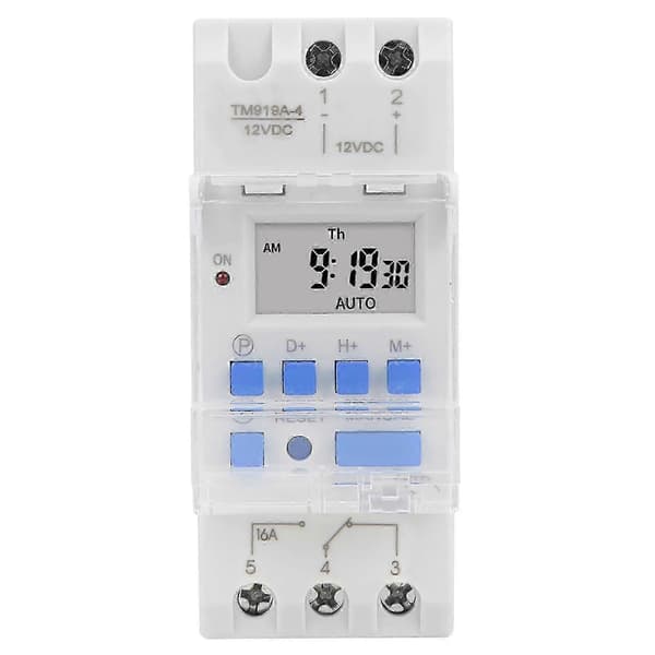12V DC 16A Veckotimer med LCD-display, Nedräkningsfunktion och Utbytbart Batteri