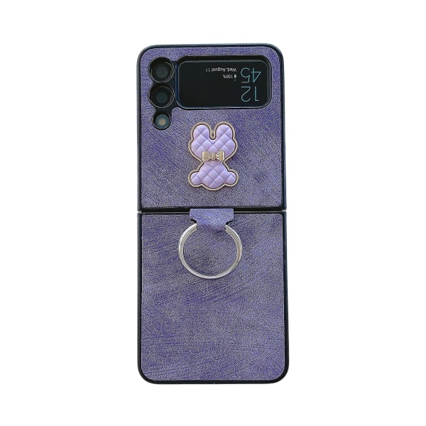 Søt bjørn skinnveske kompatibel Samsung Galaxy Z Flip 4 med ringholderstativ støtsikker Purple