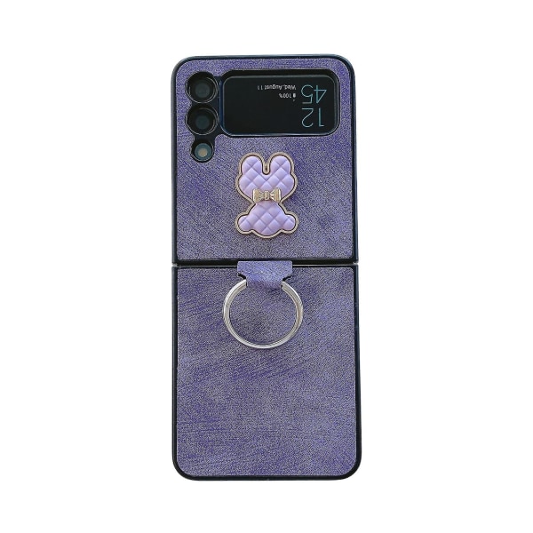 Søt bjørn skinnveske kompatibel Samsung Galaxy Z Flip 4 med ringholderstativ støtsikker Purple