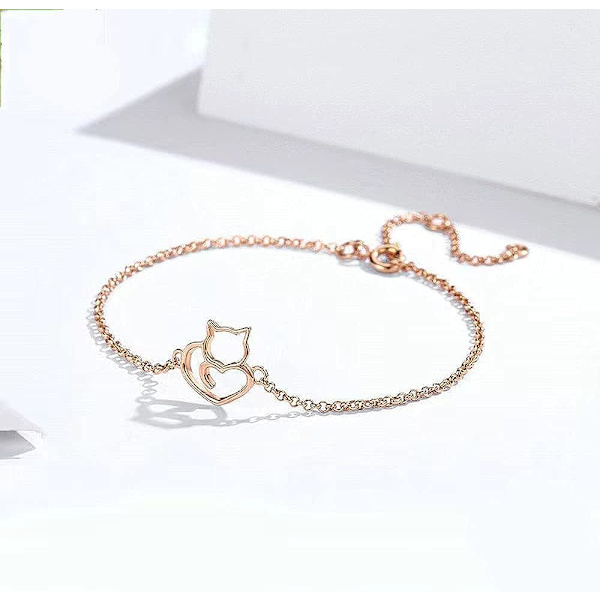 925 Sterling Hopea Naisten Rannekoru Tytöille ja Naisille Kissan Muotoinen (Ruusukulta) rose gold