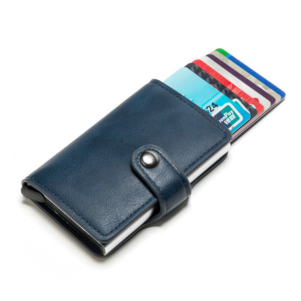 Blå RFID NFC beskyttelse tegnebog kortholder 5 kort (ægte læder) Blue