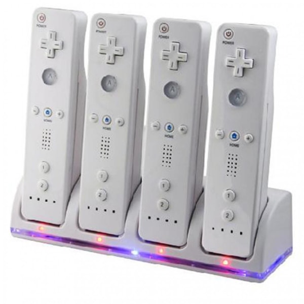 Ladestation + 4*2800mah batterier til Wii fjernbetjening Hvid