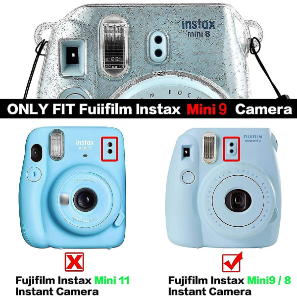 Instax Mini 9 Taske Til Fujifilm Instax Mini 9/8 Instant Camera - Krystal kamerataske Rejsekamera cover Taske med aftagelig skulderrem - skinnebenet
