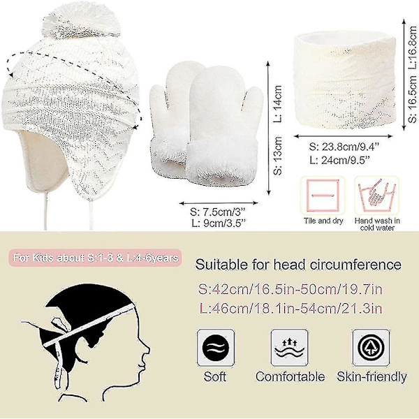 Lasten neulotut korvaläpät beanie-pipo ja huivi Tyttö Paksu Lämmin Pompom-hattu Kaulalla