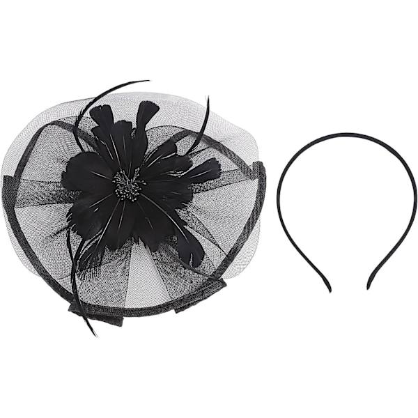 Elegant Dame Blomst Fjeder Mesh Net Fascinator Hat Slør Med Pandebåndsklips