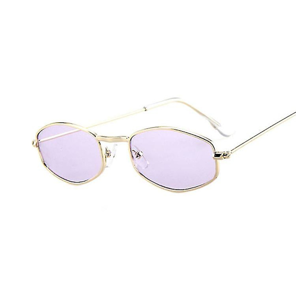 Små firkantede solbriller til kvinder - Retro spejl solbriller i metal - Vintage designer solbriller til kvinder GoldPurple