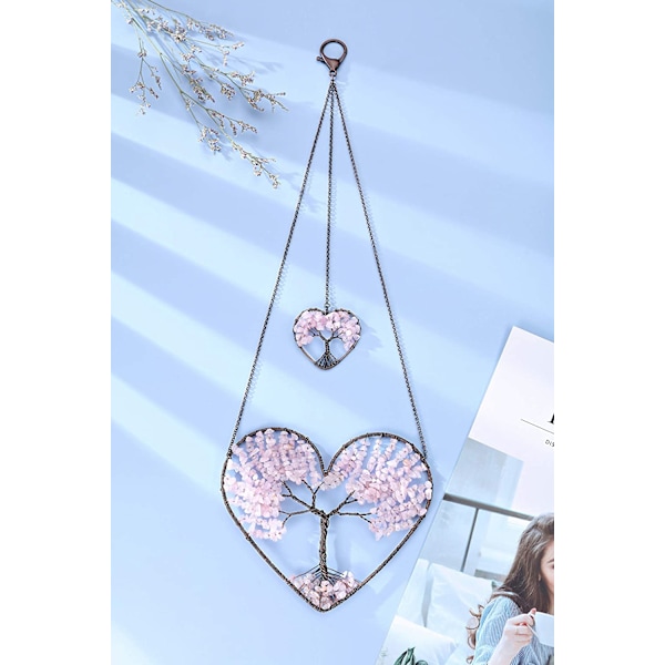 Sydän Rose Quartz Parantava Kristalli Elämän Puu Niskalenkki Seinäkoriste Koti Toimisto Ikkuna Dekoraatio Meditaatio Tasapaino
