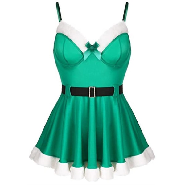 Dame Jul Fancy Dress Voksne Sexy Kostyme Mrs Santa Claus Cosplay Party Xmas Mini Kjoler Green S