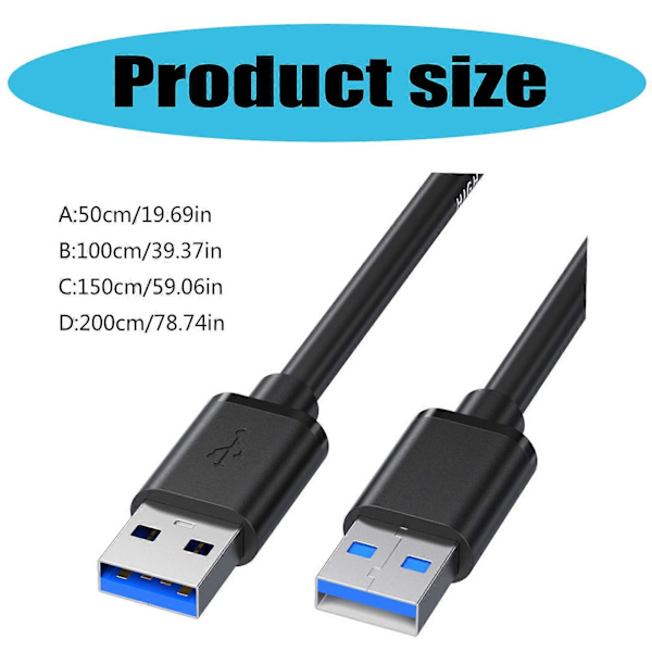 USB3.0 Højhastighedskabel USB3.0 Han til Han Kabel USB-forlænger til problemfri dataoverførsel Perfekt til harddisk 2m