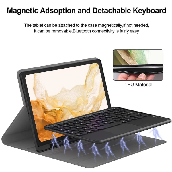 For Samsung Galaxy Tab S7 FE/S7+/S8+ Trådløst Bluetooth-tastaturveske Anti-Fall nettbrettdeksel med To