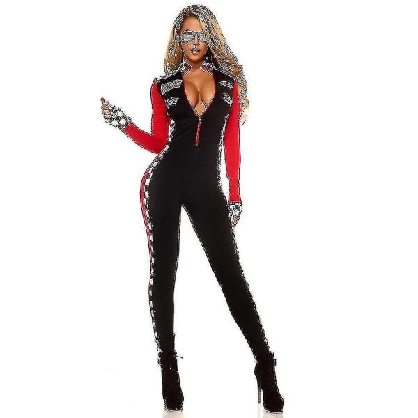 Sexet racerbilføreruniform pigeracerførercosplay-jumpsuit til dame Halloween festkostume XXL