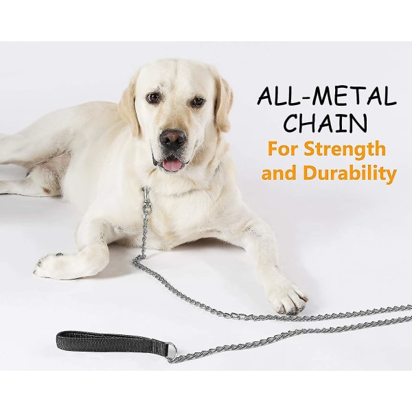 Hundebånd i metall, kraftig tyggesikker kjæledyrbåndkjede med polstret håndtak for store og mellomstore hunder, 4,0 mm x 4 fot (pakke med 1)