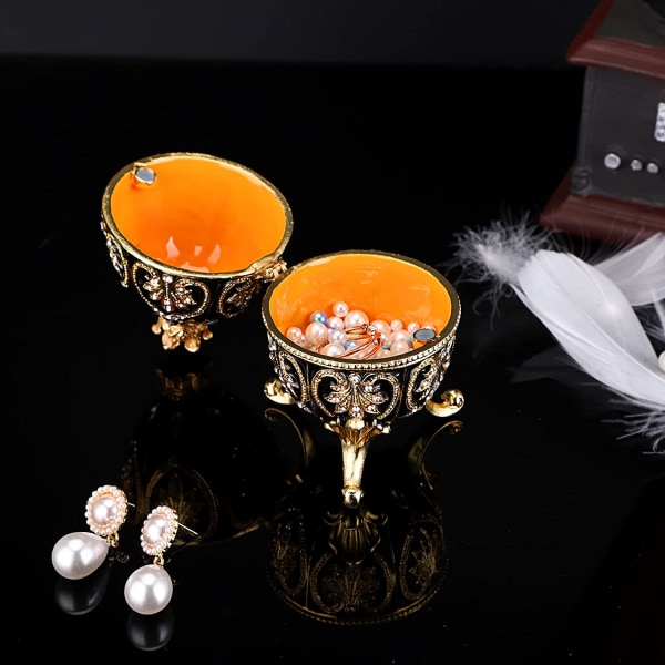Emalj Fabergé-ägg, dekorativt gångjärnsförsedd smyckeskrin med gnistrande strass, unik gåva/prydnad för födelsedagsfest för hemkommod (svart) black