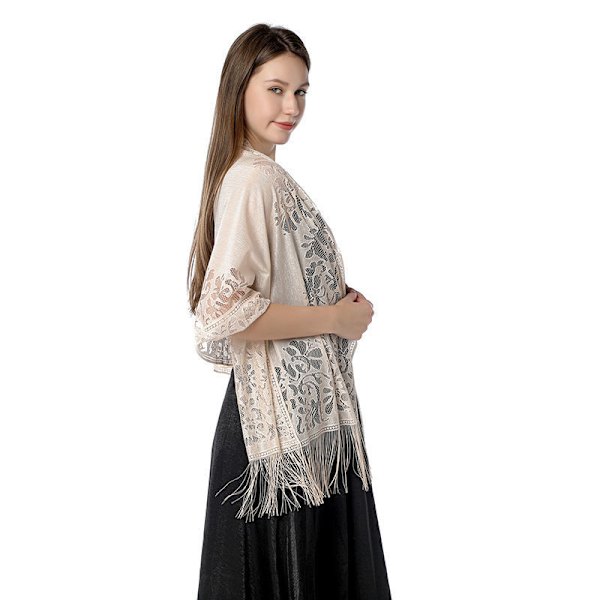 Kvinnors Boho Spets Sjal Med Tofs Mjuk Frans Wraps För Bröllop Kväll P White