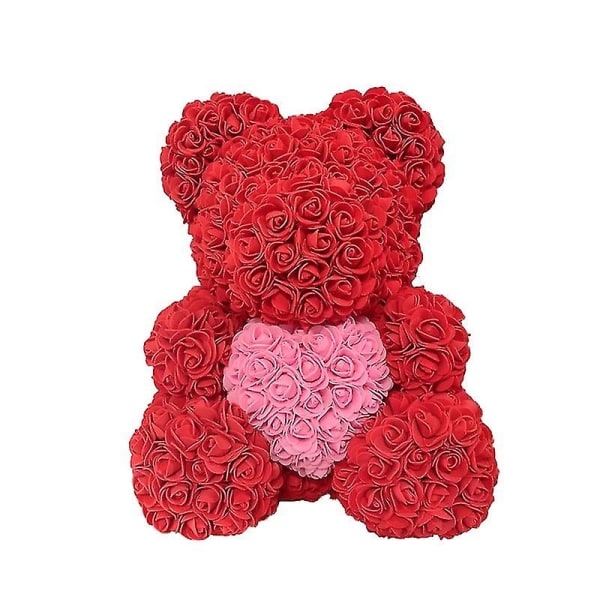 Timubike 2022 Dropshipping 40cm Rose Bear Heart Konstgjord Blomster Rose Nalle För Kvinnor Alla hjärtans bröllop Födelsedag Julklapp Red Pink H 25CM
