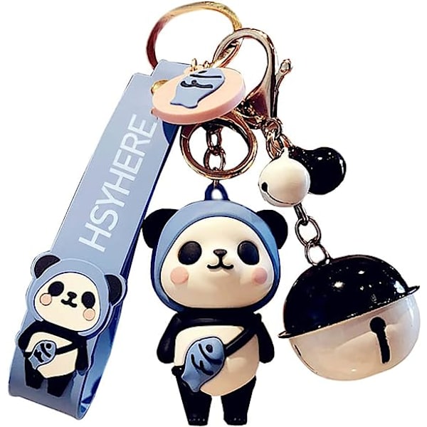 HSYHERE Lady Girl Cute PVC Panda avaimenperä Luova Uusi Vuosi Lahja Eläinriipus Blue panda + black and white bell