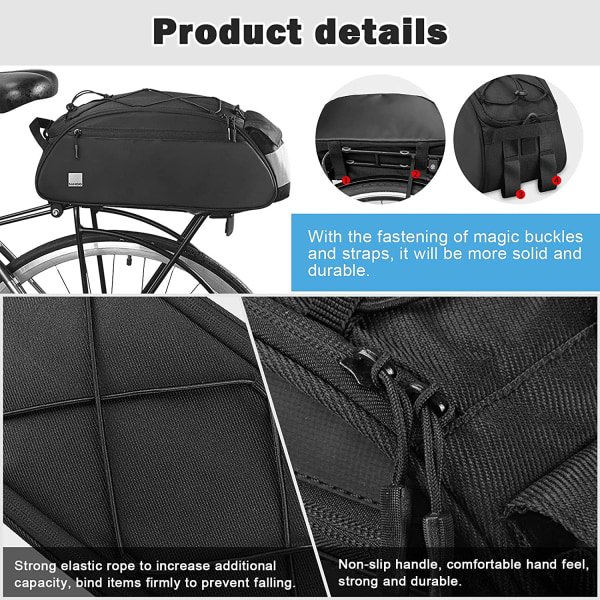 Cykelväska Pannier Rack Wheel Bag 10L Stor kapacitet Baksäte