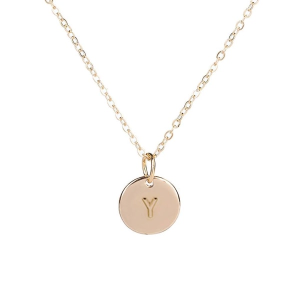 Coin Shape Round Pendant Necklace Alphabet Disc Neck Chain Girl Women