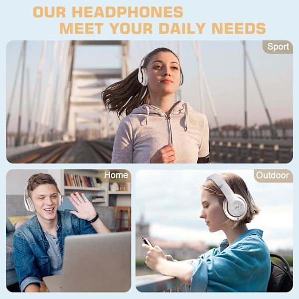 6S Langattomat kuulokkeet korvan yli, [40 tunnin toistoaika] Hi-Fi-stereot, taitettavat langattomat stereokuulokkeet sisäänrakennetulla mikrofonilla, äänenvoimakkuuden säätö