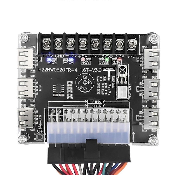 24 Pin/20Pin ATX Strømforsyning Breakout Board Modul Adapter Strømstik Understøtter 12V -12V 5V 5VSB 3.3V Uden Kabinet