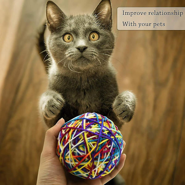 Kattboll leksaker, 2 stycken färgad ull rep skum boll katt boll leksak boll, interaktiv katt boll, med klocka, för att eliminera tristess