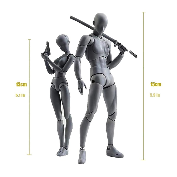 Pvc-modell med lådritningsmodeller för konstnärer (kvinna+man, grå)