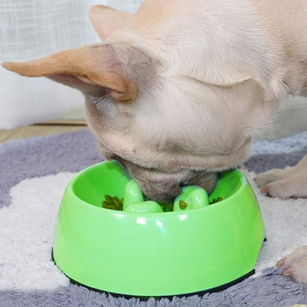 Anti-Glutton-skål for hundekatt, sklisikker fôringsskål som fremmer langsommere matinntak, interaktiv anti-oppblåst melaminskål Apple Green*S