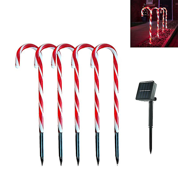 Candy Cane Utomhus Landskapsbelysning, 5-pack 40 Varmt Leds Ljusslingor Julgransbelysning
