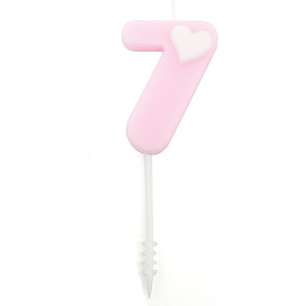 Vauvan syntymäpäiväkakun koristelu numero 7 kynttilät, vaaleanpunainen (Numero 7, Vaaleanpunainen) Pink Love Candle 7