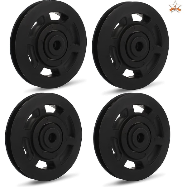 Fitness Pulley Wheel, Pulley Wheel Wearproof Gym Cable Pulley Wheel Bearing Pulley Wheel For Gym Fitness Equipment (black)4 Pieces