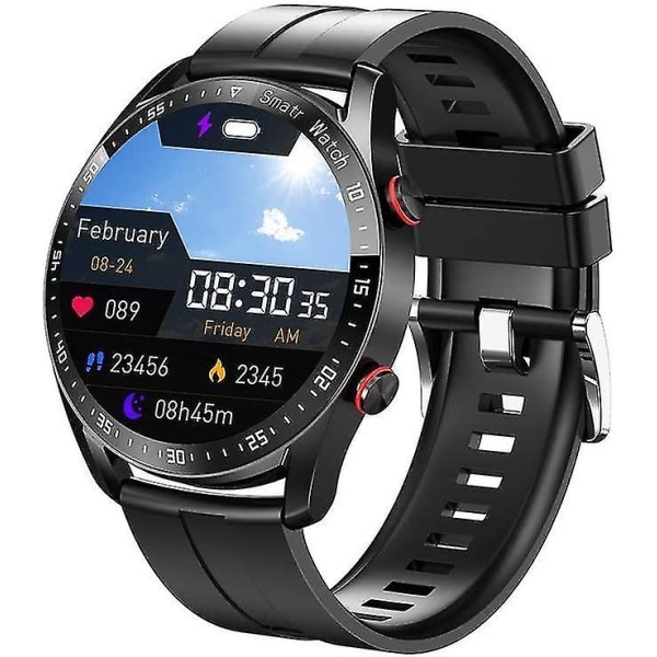 Ikke-invasiv blodsukkertest Smart Watch, Full Touch Health Tracker Ur med blodtryk, Blodilt sporing, Søvnovervågning Black rubber