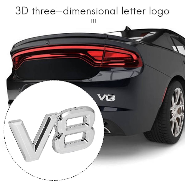 7,5x3,5cm Auto Bil V8 Stickers 3d Krom Sticker Mærke Emblem