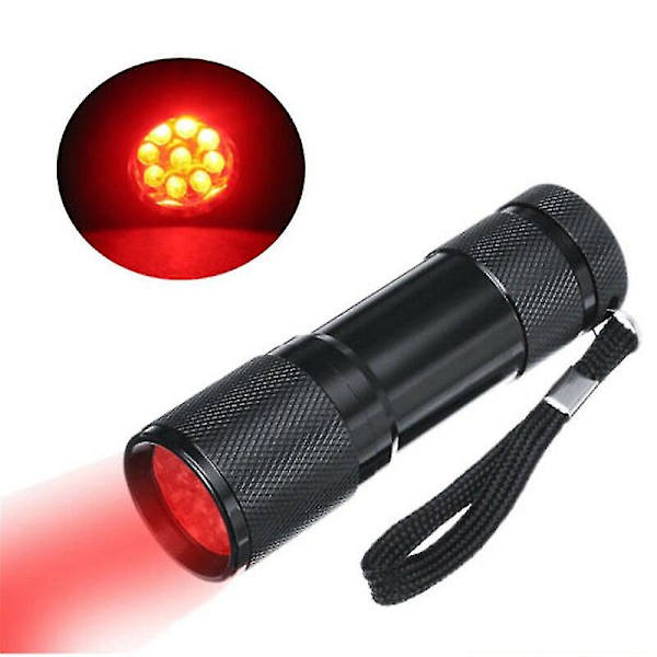 Mini lommelygte med rødt lys - 9 LED - 670 Nm - Kraftig lommelygte til jagt
