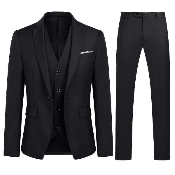 Herrkostym Business Casual 3-delar Kostym Blazer Byxor Väst 9 Färger Z Black M